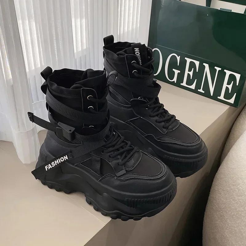 Fashion Luxury Platform Ankle Boots Women Chunky Thick Sole Lace Up Motorcycle Boots for Women Light Cozy Non-slip Shoes Botas De Mujer