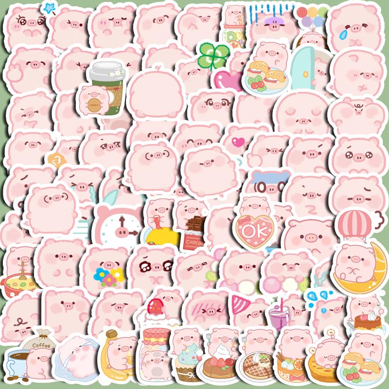 

Korean Cute Little Pig Cartoon Stickers: Waterproof Stickers for Luggage, Thermos Cups, Journals, and Computers
