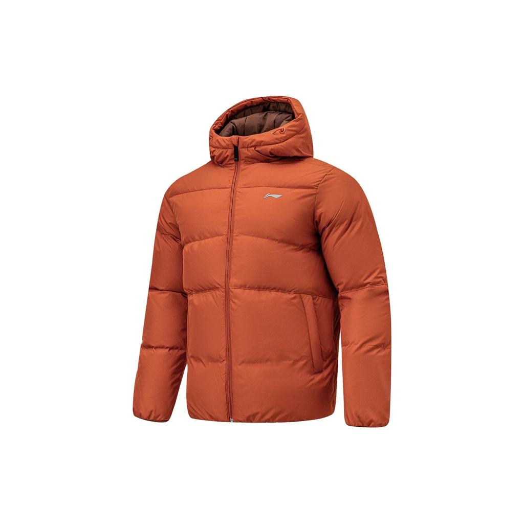 Li-Ning Solid Color Hooded Water-Resistant Short Down Jacket Men Outerwear Tea-Red AYMT061-5