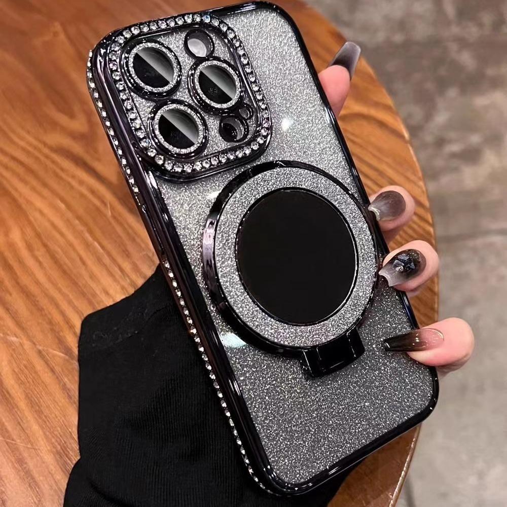 Rhinestone suitable for iphone16 mobile phone case Apple 15 magnetic electroplating with bracket glitter 17 all-inclusive silicone 11 sets