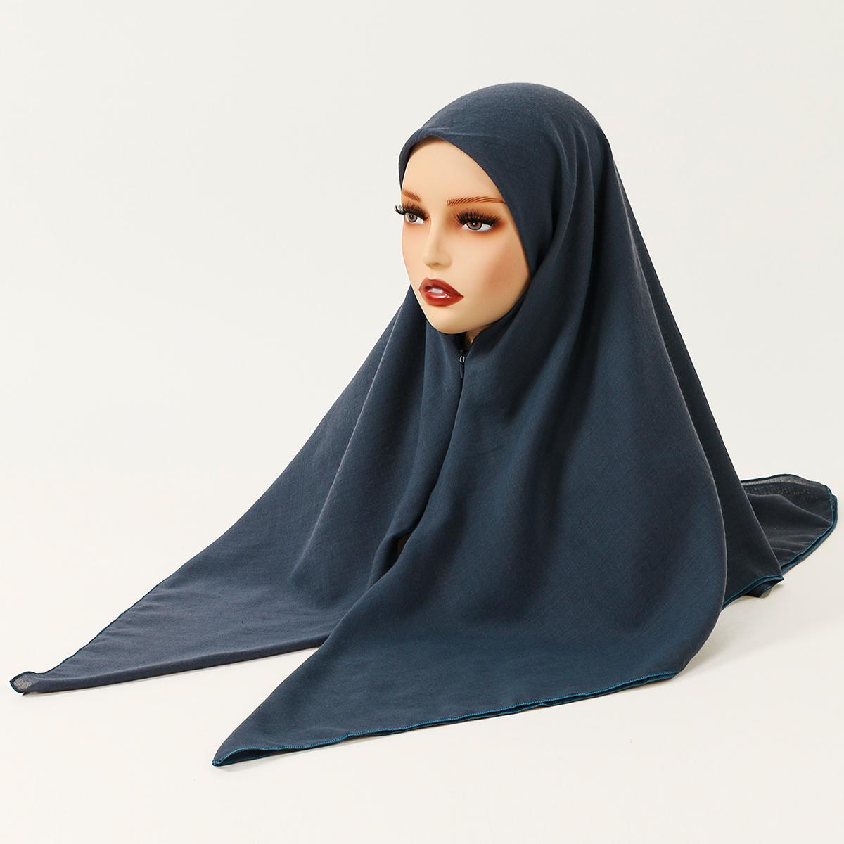

Мусульманский Хлопок Лен Мгновенный Хиджаб Шарф На Молнии Однотонный Женский Мусульманский Хиджаб Этнический Исламский Тюрбан Головной Платок Шарфы