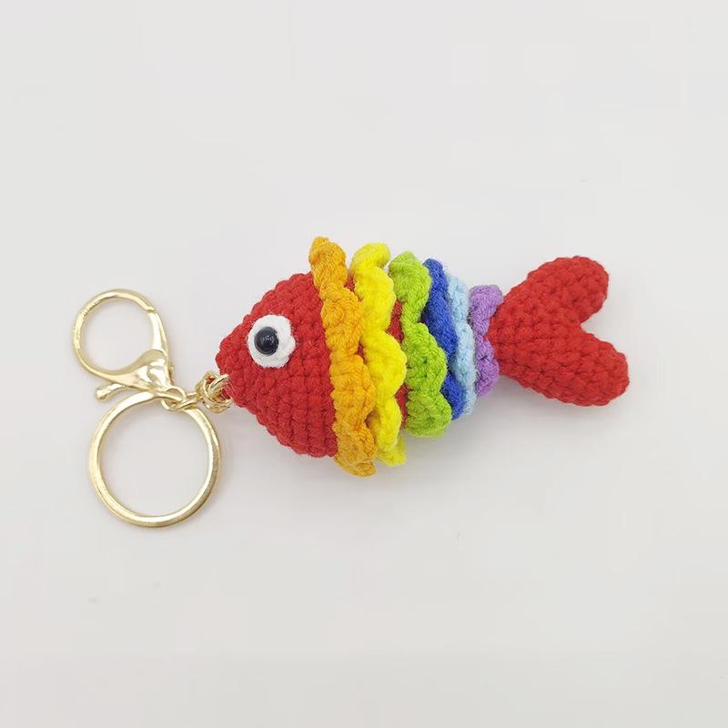 Funny Shrimp Doll Crochet Keychain Handmaking Clown Fish Knitting Keyrings For Car Keys Accessories Cute Shrimp Pendant Keyrings