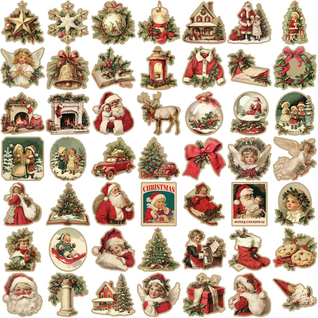 50 Retro Christmas Doodle Stickers Party Decoration Guitar Laptop Suitcase DIY Waterproof