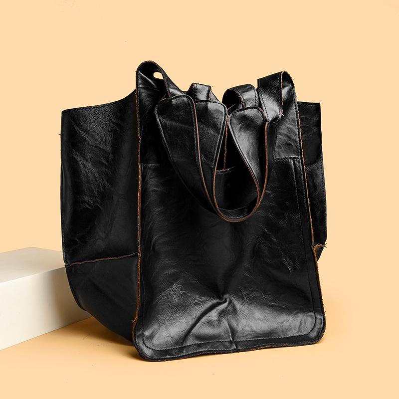 Vintage Women's Tote Bag Solid Color Large Capacity Shoulder Bag