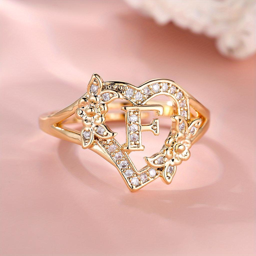 1 Stück goldene Farbe 26 englische Buchstaben CZ Zirkon Ring Rose Blume verstellbare Öffnung Ring Ehering Schmuck Valentinstag Geschenk