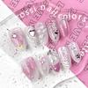 10 Pcs Y2K Pink White Handmade Short Almond Press On Nails With 3D Bow Heart Rhinestone Reusable Acrylic False Nails