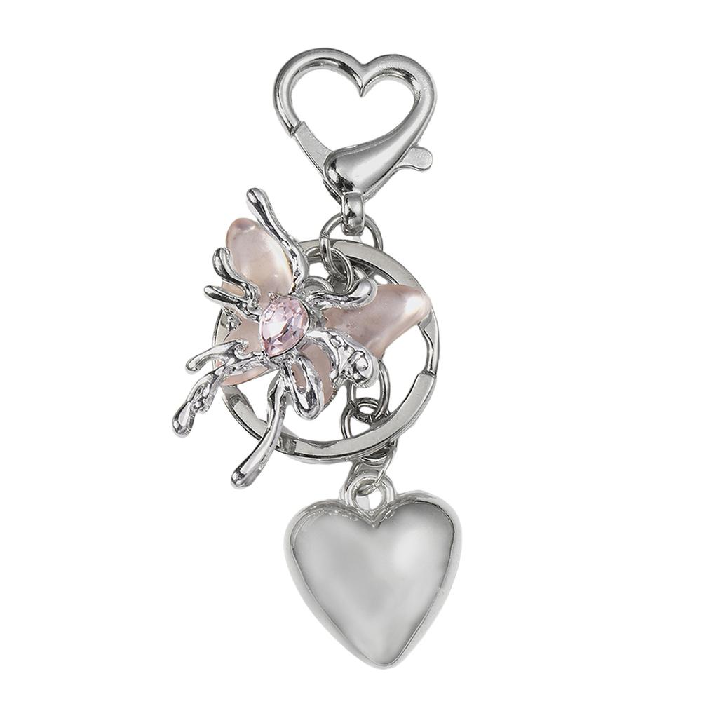 Elegant Silver Heart Bowknot Keychain Charm Pendant Handmade Heart Keyring for Women Fashionable Backpack Ornament
