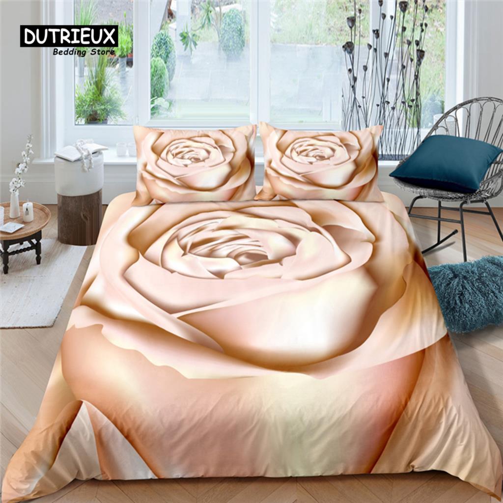 

Home Living Luxury Gold Rose Print 2/3Pcs Soft Duvet Cover Pillowcase Queen Size And King Size Kids Bedding Set Eu/Us/Au Size EU Single(135*200cm)3pcs