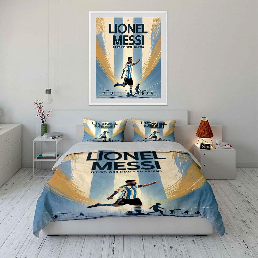 Set Biancheria da Letto Lionel Messi Copripiumino Federe (1 * Copripiumino 2 * Federe, senza piumino)