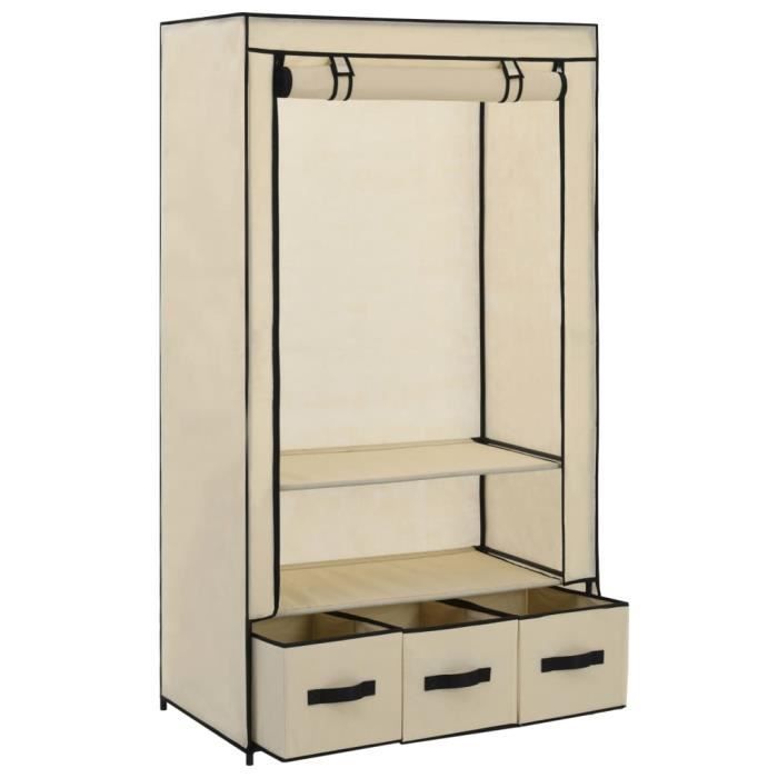 Armoire Portable - Crème - Avec 3 Tiroirs - 87 x 49 x 159 cm