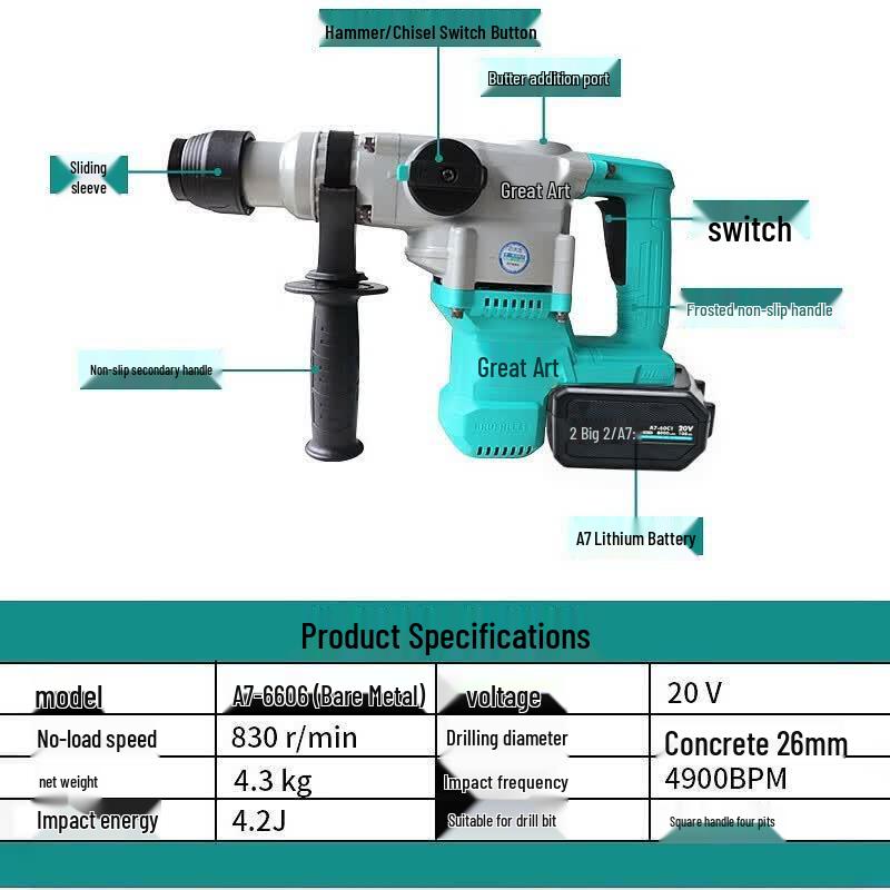 DaYi 20V Brushless Cordless Rotary Hammer Drill CN plug (adapter included)