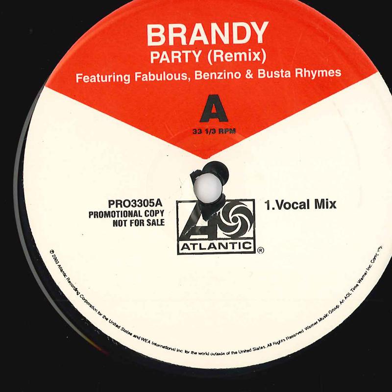 12-дюймовая пластинка BRANDY Party PRO3305PROMO ATLANTIC 2003 US Rap HipHopRB Б/у