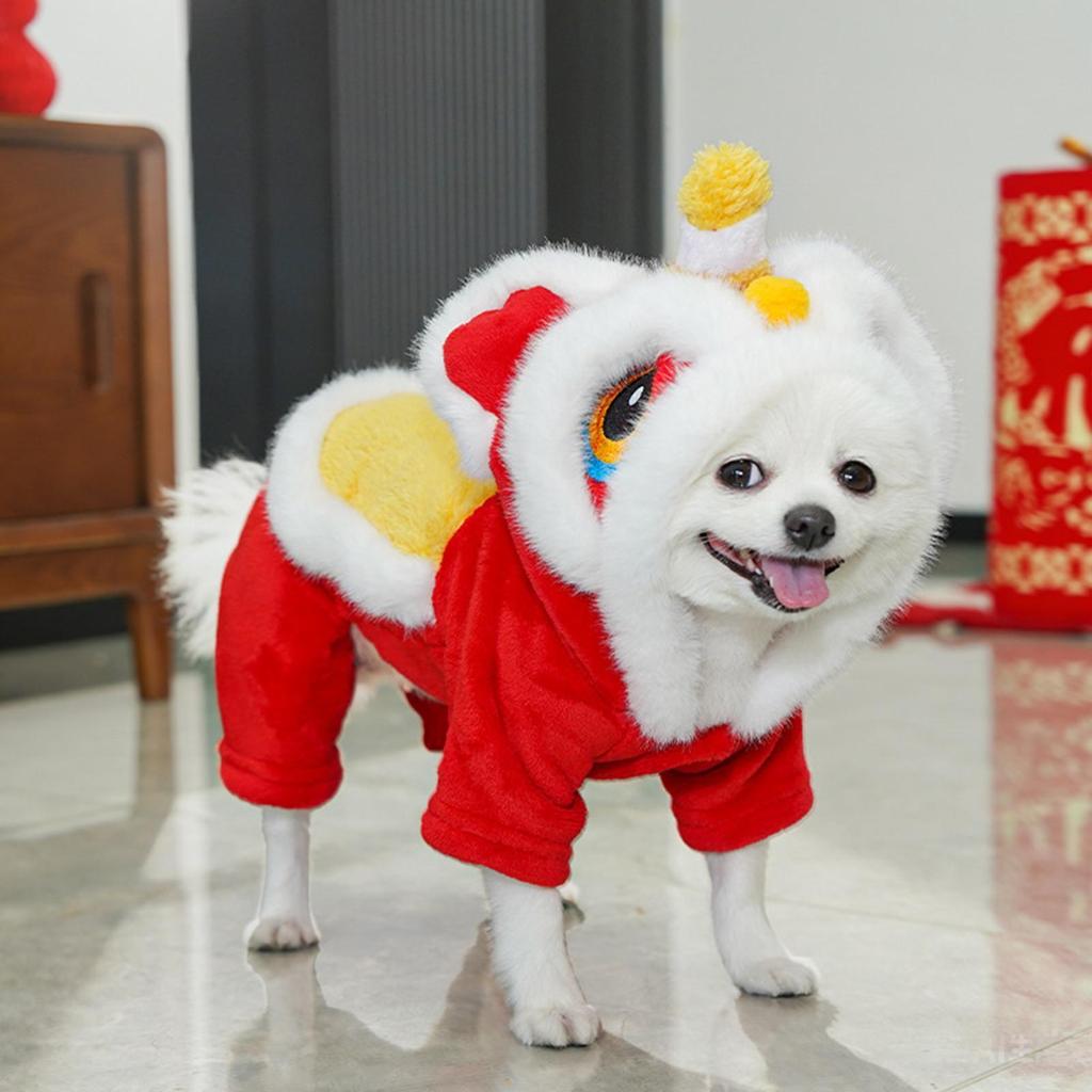 Chinese New Year Pet Costume Autumn Winter Pet Clothes Embroidered Fancy Dress Cute Dog Cat Outfit Hooded Coat for Holiday