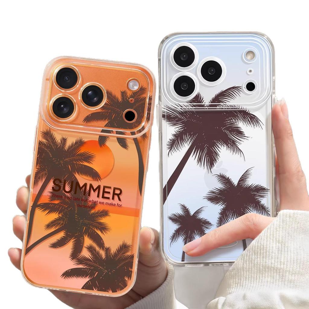 Summer Coconut Tree Phone Case for iPhone 17, Compatible with 12-16 Pro Max, Apple 15, 14, 13, Couple Set