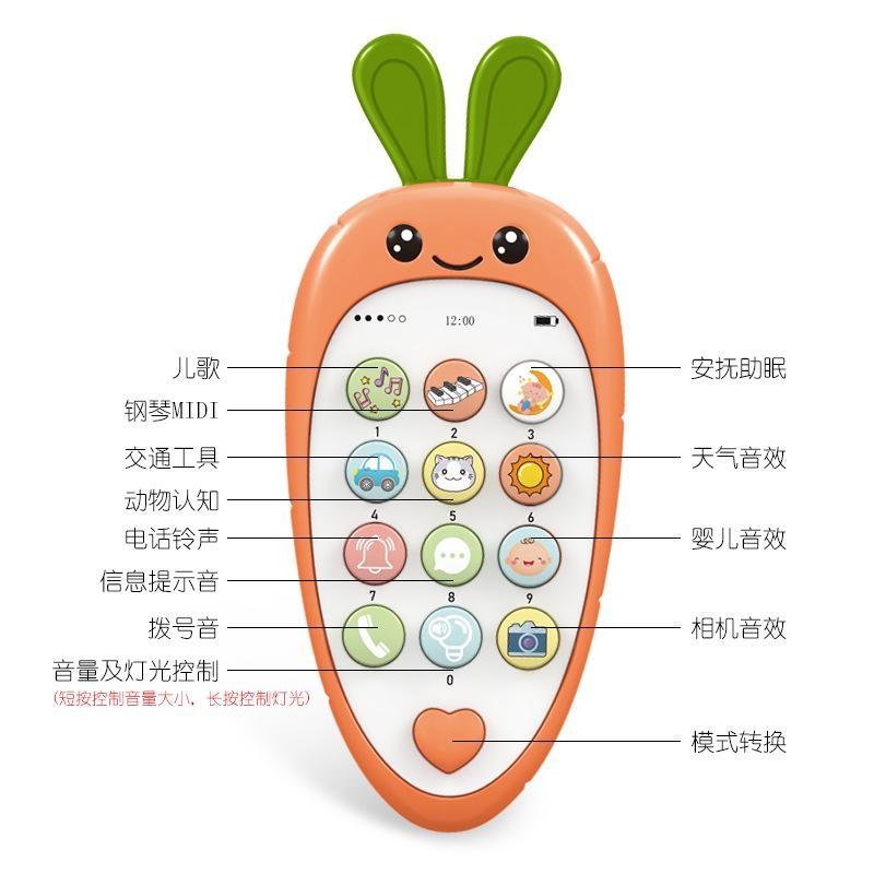 Baby Girls Boys Cartoon Radish Simulation Mobile Phone Toy Children Music Early Education Story Machine Bilingual Learning Toy