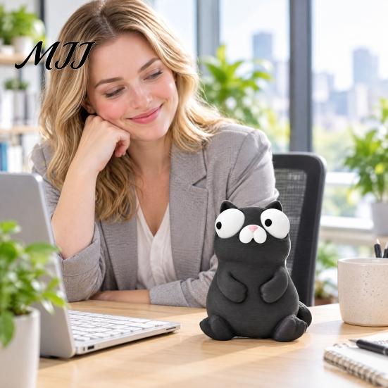 Cute Animal Figures Funny 3D Printed Ornament, Hippo/Goose/Cat Shape, Figurines with Big Novelty Shaped Decor Moving Eyes, Interactive Decompression