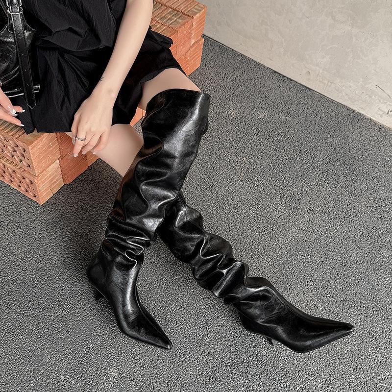 Fashion 2025 Autumn Winter Fashion Soft Leather Women Over the Knee Boots Elegant Thin High Heels Casual Party Long Boots Shoes Botas