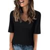 Women's Solid-color V Neck T Shirts Half Sleeve Tops Printed Casual Summer Tees T Shirt Blouse