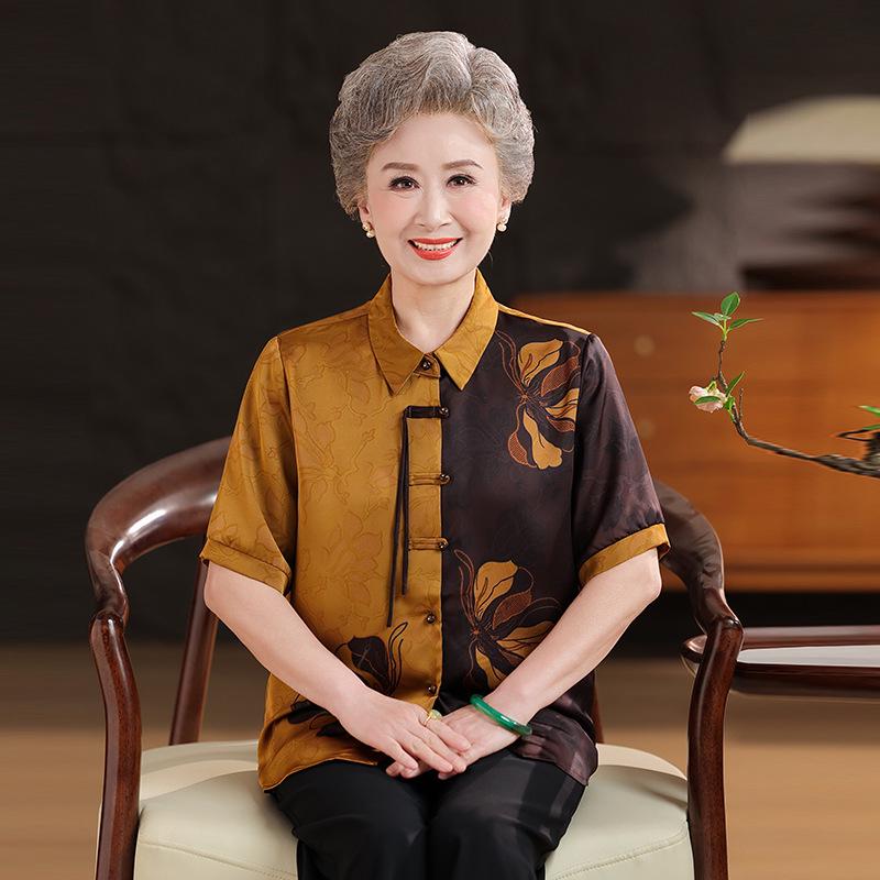 Grandma s Summer Short-Sleeve Floral Cardigan - Chinese Style for Middle-Aged and Elderly Women 5XL (150-165 lbs) жёлтый