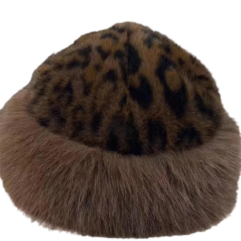 Damen Retro Leopardendruck Fischerhut - Plüsch, Warm, Ohrenschutz, Schlankmachend, Herbst/Winter 2024.