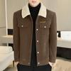 Men Jacket Coat Solid Color Lapel Button Closure Casual Jacket Thickened Velvet Lining Outerwear Daily Wear