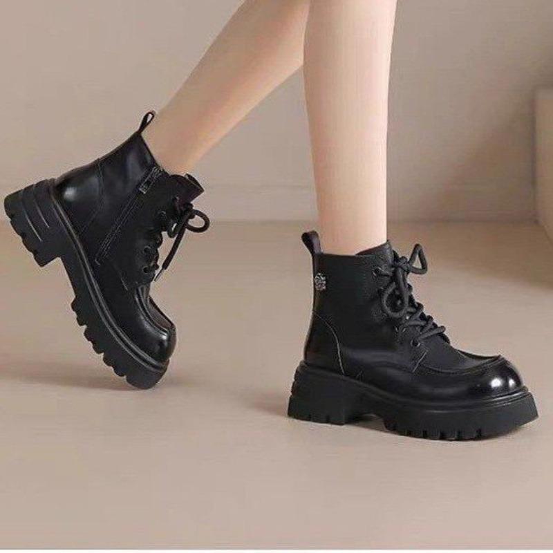 Versatile platform Martin boots women's autumn new fashion heightening thick heel lace-up short boots