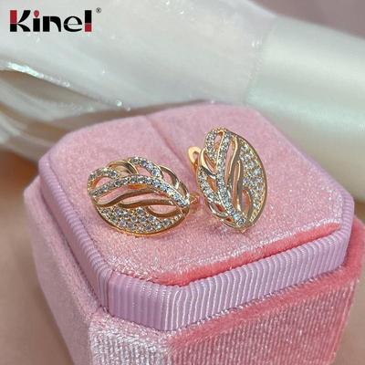 Kinel Hollow Leaf 585 rožinio aukso auskarai moterims