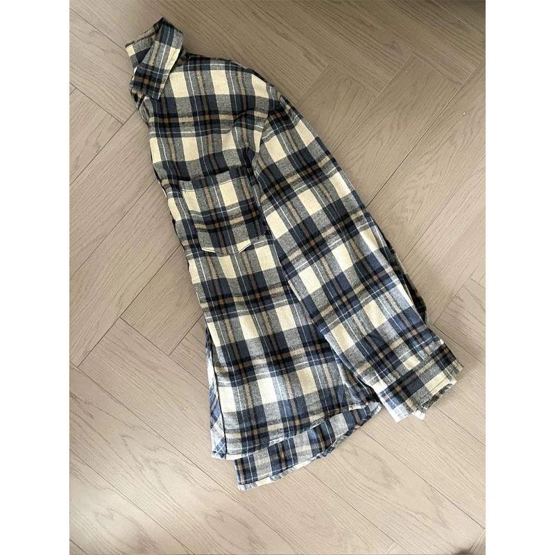 Men's Yellow Plaid Long Sleeve Shirt - Spring Autumn Retro Trend Brand, Versatile Inner Shirt/Jacket for Couples