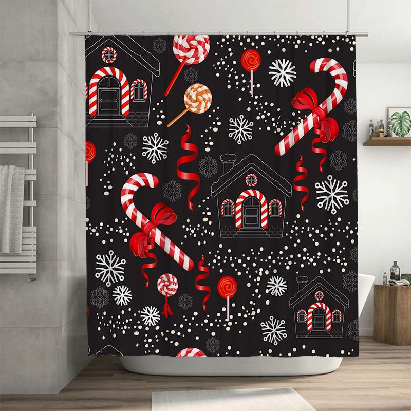 

Tu Festive Christmas Bathroom Decorholiday Shower Curtainred And White Candy Cane Patternwinter Wonderland Designcozy Holiday Vi W60H190(CM)-1 Pcs