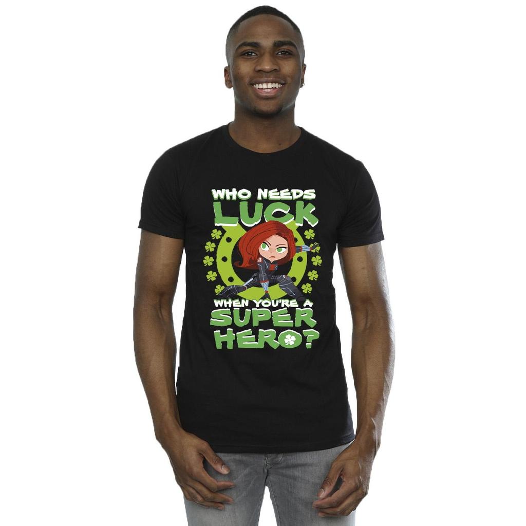 Marvel Mens St PatrickÂ´s Day Black Widow Luck T-Shirt