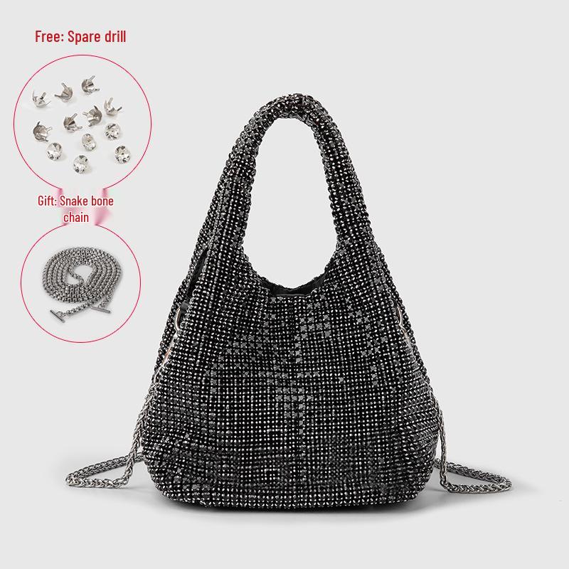 Women's 2025 Fashion Diamond-Studded Chain Evening Bag - Handheld, Shoulder, and Crossbody Bucket Style