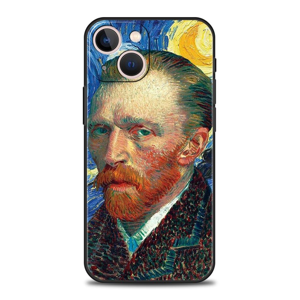 Mona Lisa Van Gogh Oil Painting Art Luxury Phone Case For iPhone 13 15 14 12 11 Pro MAX XR X SE XS 7 8 Plus Soft Black Cover