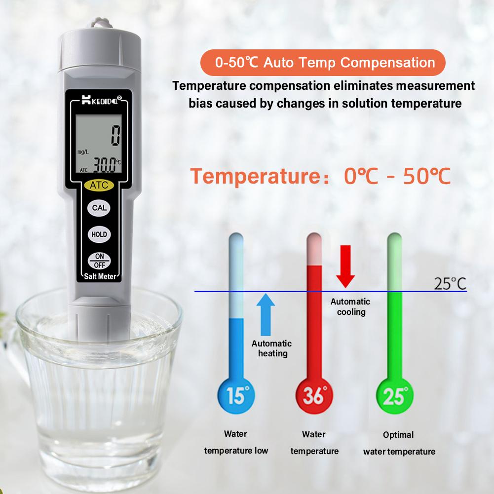 Digital Salinity Tester Meter Water Quality Monitor With ATC For Aquarium Pool Drinking Water Lab Temperature Measuring Tool