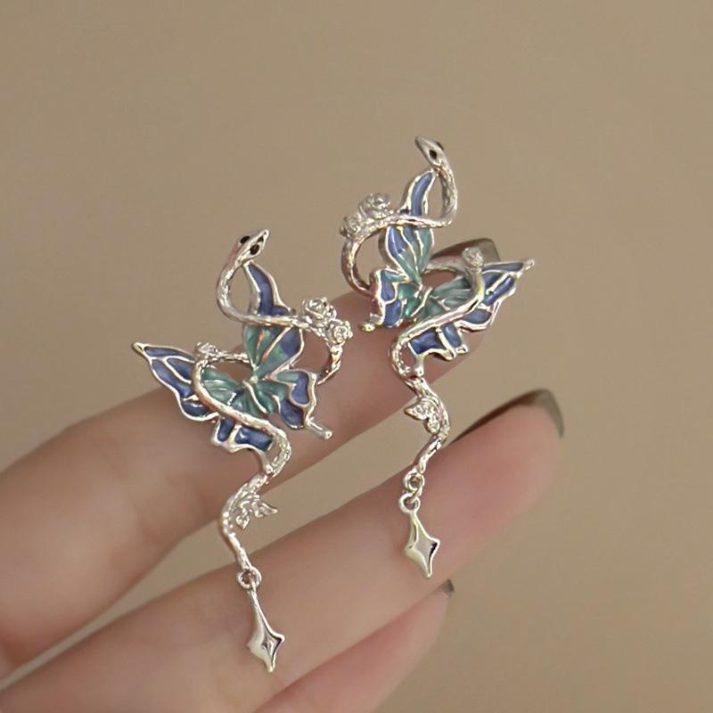 

Изысканный дизайн, серьги-подвески в виде бабочек и змей, супер-сказочная ретро-стеклянная стекающая глазурь, легкий роскошный нишевый дизайн