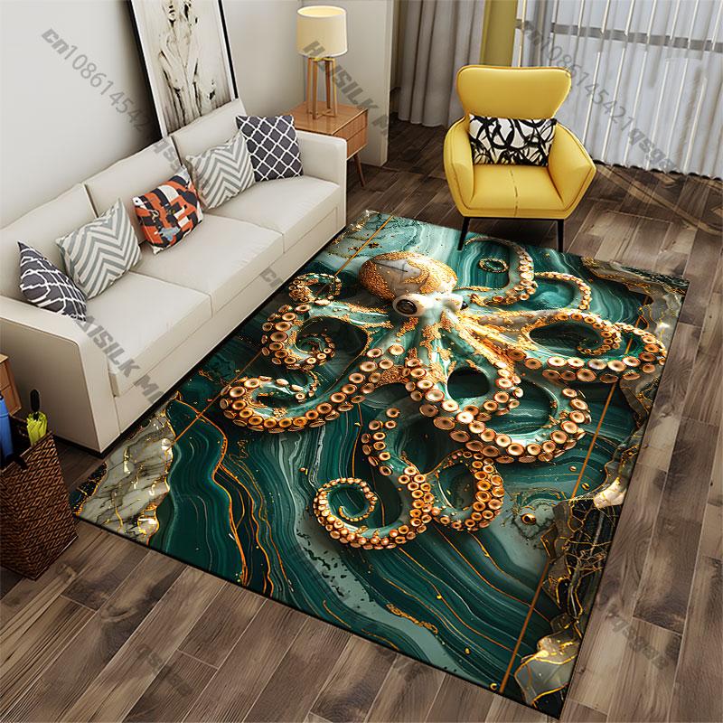 Elegant octopus with golden accents carpet Yoga living room room decor children's crawling mat doormat area rug games mat