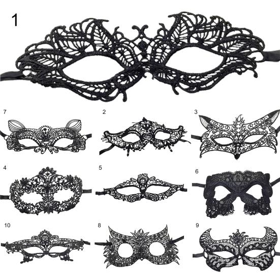 Krajková dutá černá oční maska různé styly maškarní oční maska halloweenské potřeby