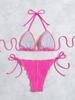 Micro Bikini Sexy Women Swimsuit Female Swimwear Pink Ribbed Bikini Set Swimming Suit Beachwear Bathing Suits Biquini