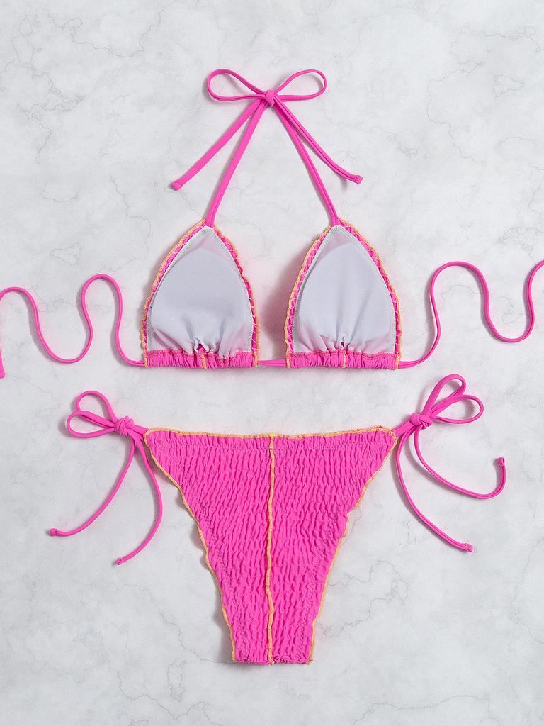 Micro Bikini Sexy Women Swimsuit Female Swimwear Pink Ribbed Bikini Set Swimming Suit Beachwear Bathing Suits Biquini