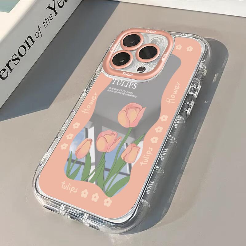 Tulip Flowers Pattern Phone Case For iPhone 17 11 Pro Max 16 14 13 Pro 12 15 XR XS X 7 8 Plus 16e SE2 Make Up Mirror Soft Cover