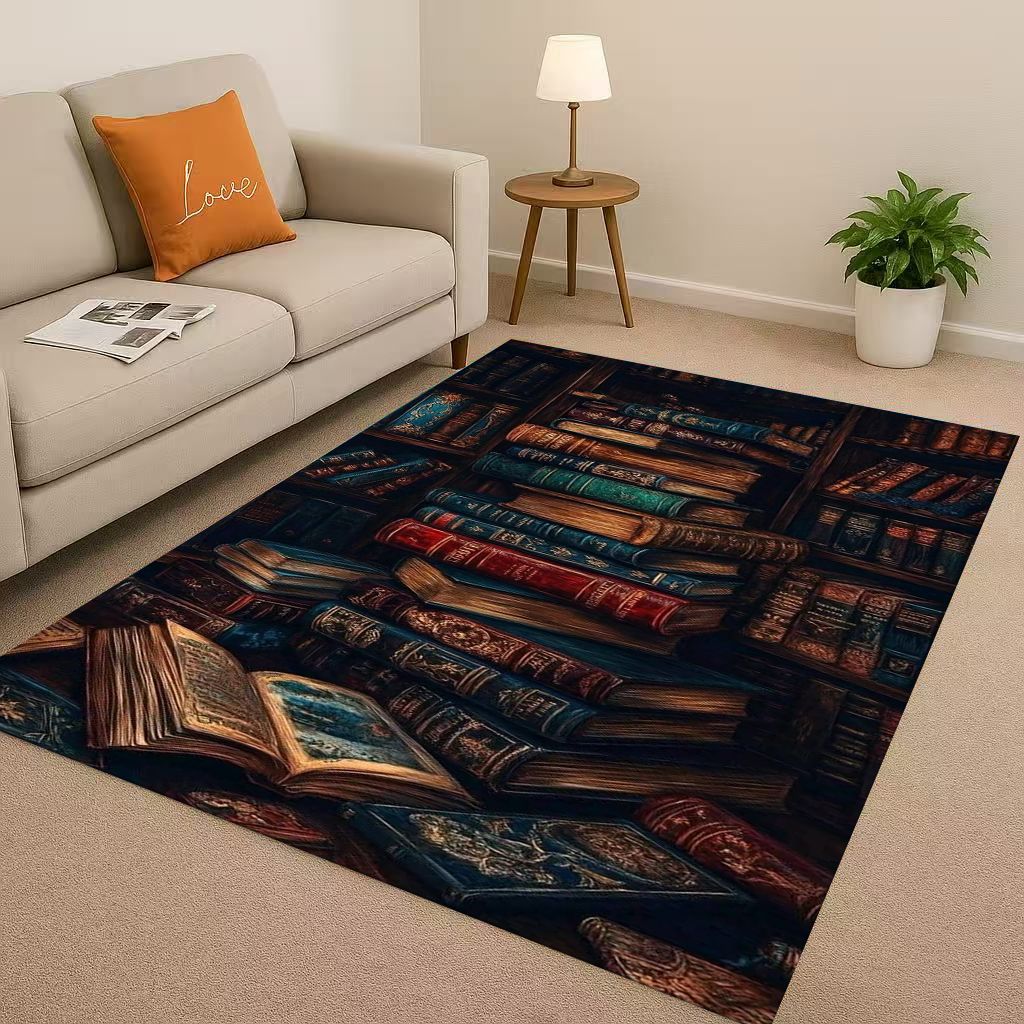 HD Magic Book Library Bookshelf Living Room Non Slip Area Rug Soft Carpet for Bedroom Sofa , Easy Clean Home Doormat Playmat
