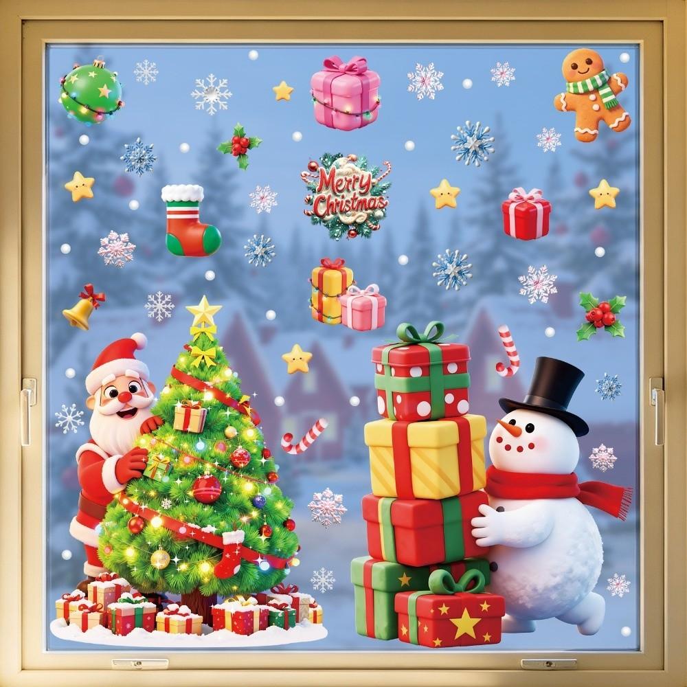 Snowflake Santa Snowman Cartoon Santa Glass Decals Decorative Static Sticker Party Supplies