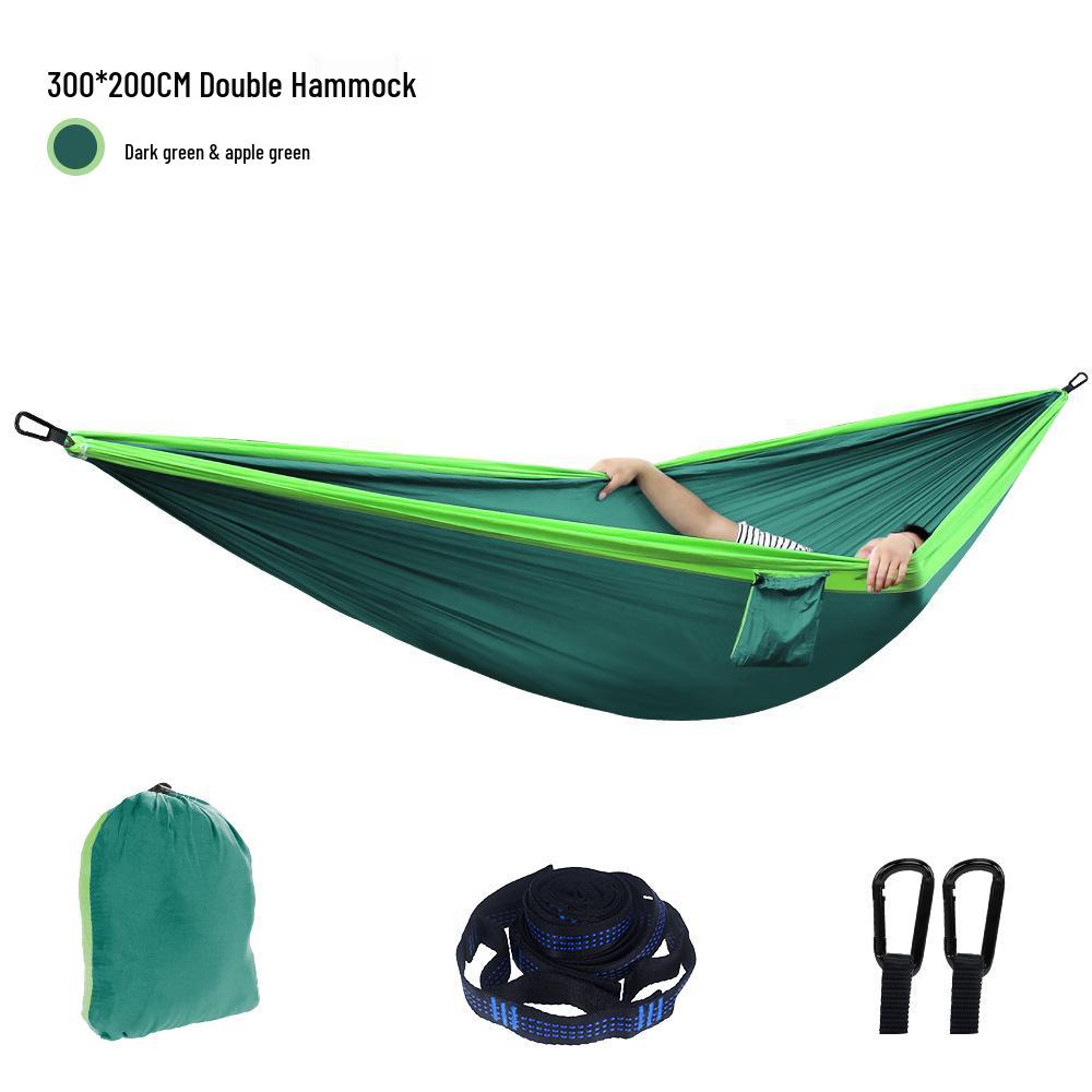300x200CM Double Person Camping Hammock, 210T Parachute Cloth, Portable Ultra-light Nylon Hammock темно-зеленого/светло-зеленый