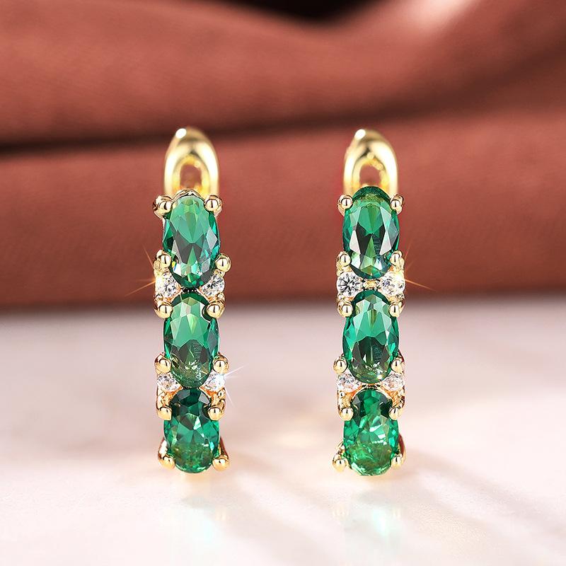 Shiny 925 Sterling Silver Green Cubic Zircon Earrings for Women Newly Trendy Party Ear Accessories Daily Wearable Jewelry Gifts