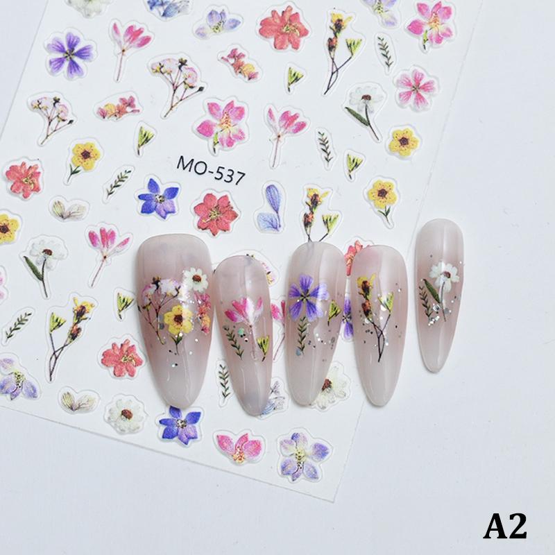 Fashion Cherry Blossom Flower Sakura Spring 5D Nail Art Sticker Gold Stamping Soft Adhesive Relief Adhesive Chic Manicure Decals