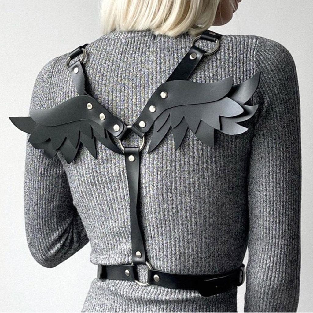 Fashion Body Chain Set: Leather belt paired with cage-style chest harness accessory, perfectly complements carnival outfits