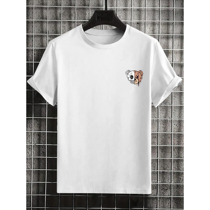 Taglie Europee T-shirt Estiva a Maniche Corte da Uomo con Stampa Orso Sorridente e Goccia di Felicità - Maglietta Casual Girocollo, Stampa Testo sul Retro Streetwear