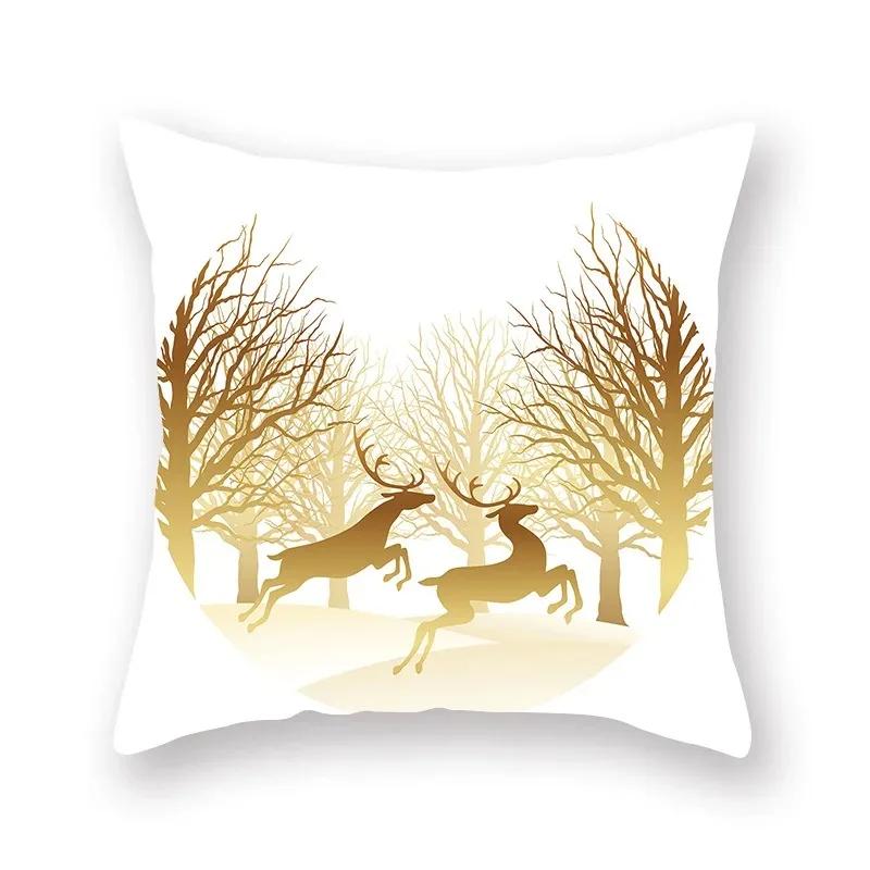 Gold Christmas Pillowcase Living Room Sofa Bed Pillow Home Decoration Bedroom Bedside Cushion 45x45cm