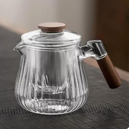 

750ml Wooden Handle Striped Heat Resistant Glass Teapot with Strainer Filter Brewing Puer Flower Tea Pot Kung Fu Tea Set чистый