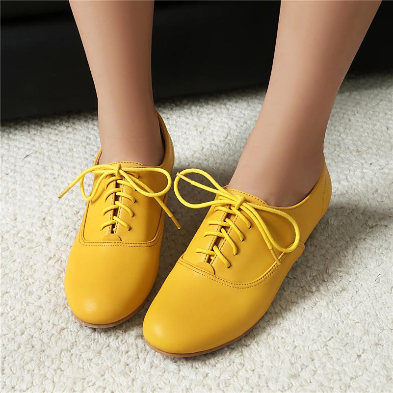 Women Pumps Round Toe Thick Mid Heels Lace-up Concise Ladies Fashion Casual Shoes Spring Autumn Yellow Black 43