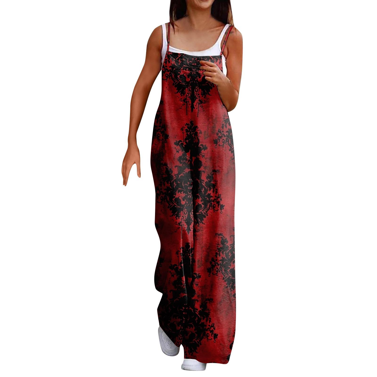 

Широкий комбинезон для женщин, повседневный свободный комбинезон без рукавов с принтом и пуговицами, длинные брюки, комбинезон с карманами XL